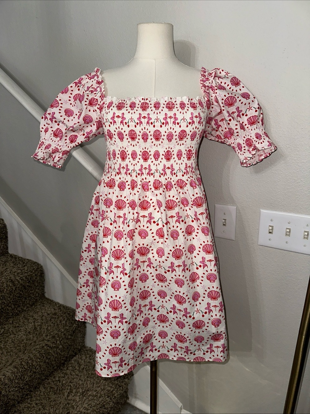 Hill House Home Akilah Nap Dress XS NWT Pink Mermaid Seashell Cotton Smocked